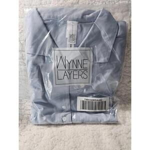 Brand New Women's Wynne Layers Tunic Blouse Size Medium Button Down Light Blue